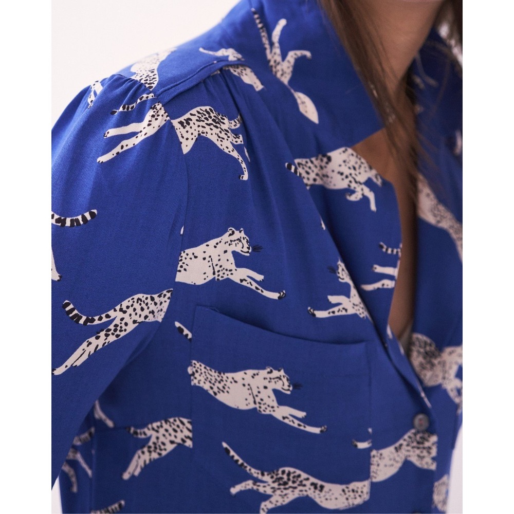 Anorak Love Print Love Planet Blue Leopard Shirt Dress Ecovero Womens M/Us8 View 5
